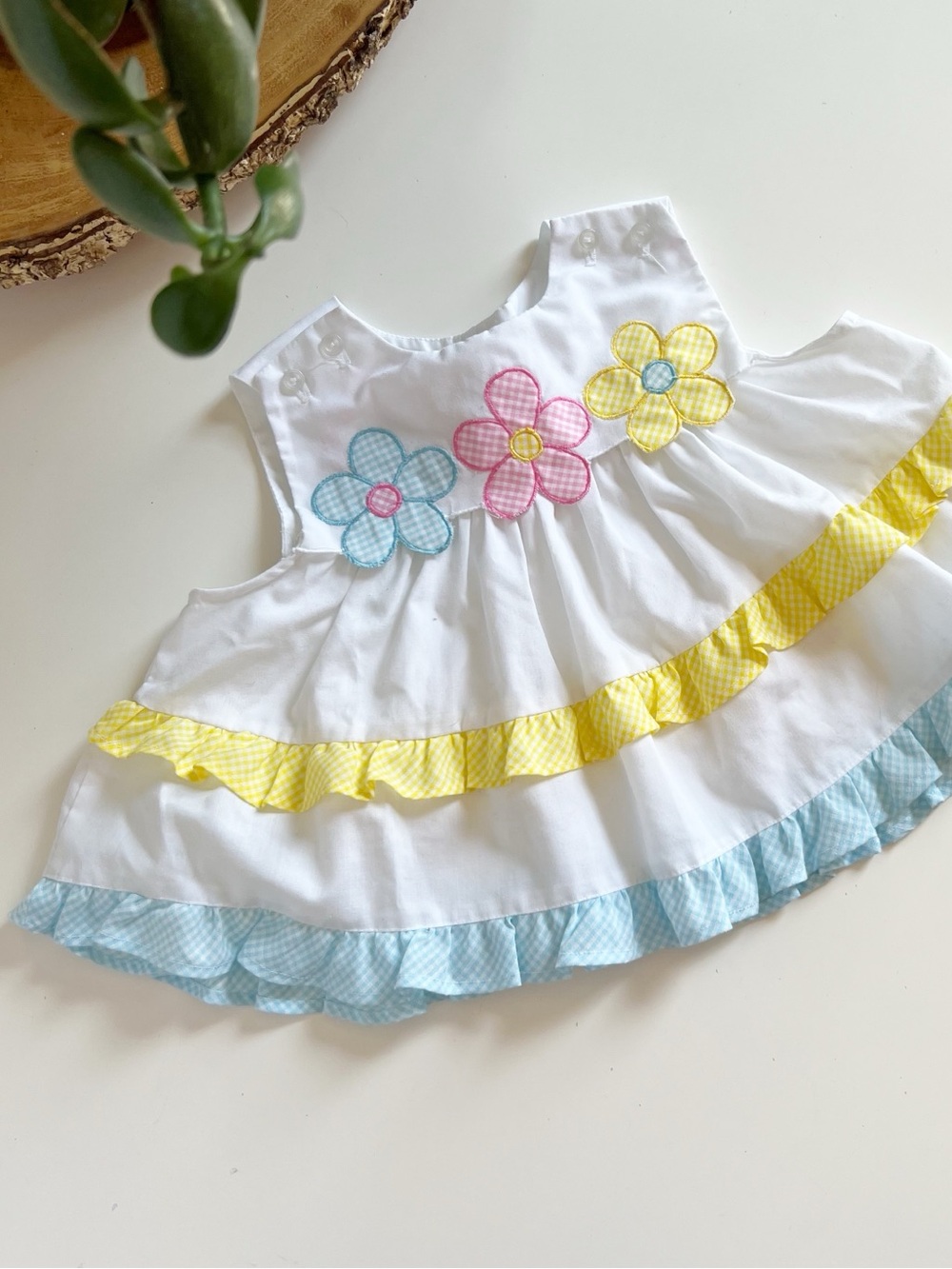 Vintage Daisy Gingham Tiered Ruffle Top | 18-24m